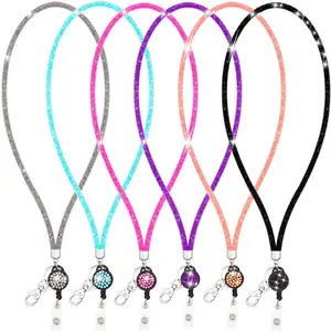 Strass Ketting Lanyard Bling Id Kaarthouder Crystal Retractable Badge Reel Strass Nek Lanyard