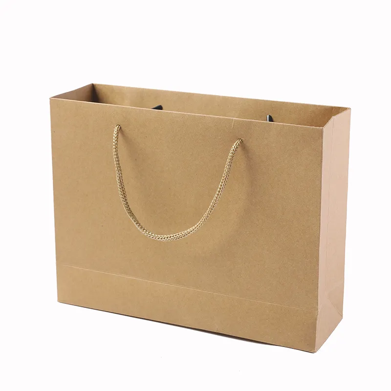 Tas bungkus hadiah kertas Kraft kustom kantung belanja daur ulang awet untuk bisnis ritel bahan makanan butik