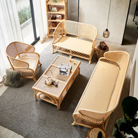 Nordischer Stil Rattan-Korbgeflecht 2-Sitzer Sofa Liegestuhl für Innen- und Außenbereich Terrasse Wohnzimmer