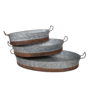 Campagne Ferme Haute Vente Vintage Décor Plateau De Fête Galvanisé Rustique En Métal Alimentaire Plateau De Service avec Poignées - Product Image 2