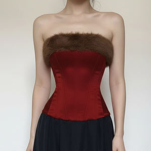 Y2K Pure Aesthetic Faux Fur Trim Off Shoulder Bandeau Corset <b>Top</b> <b>Sexy</b> <b>Cropped</b> Bustier for Streetwear & Party - Product Image 4