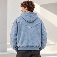 Sweat à capuche zippé personnalisé avec strass, en molleton de coton délavé, avec strass thermocollés, pour homme, style streetwear
