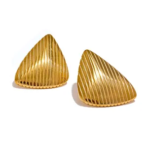 JINYOU 3481 Minimalist Stainless Steel Metal Triangle Stud Earrings 18K PVD Plated Water Resistant Jewelry Daily Bijoux Gift