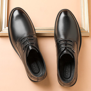 Chaussures habillées en cuir pour hommes, noires, en cuir de vache véritable, à lacets, formelles, pour affaires, mariage, Derby, grandes tailles, pour toutes les saisons - Product Image 3