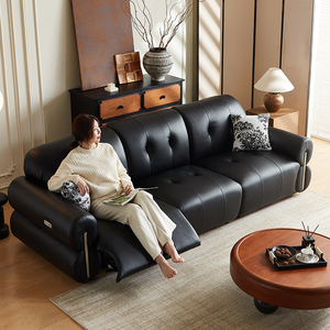 Canapé-lit électrique en cuir véritable, deux, trois ou quatre places, style rétro français, fonctionnel et motorisé pour salon - Product Image 4
