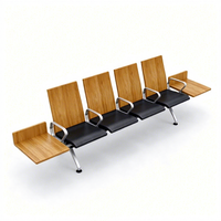 Chaise d'attente moderne 3 places, chaises de salle d'attente d'aéroport et d'hôpital, banc public avec dossier en bois et pieds en métal