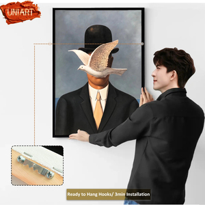 UNIART puro dadaismo fatto a mano moderna pittura a olio in acrilico opera d'arte colomba bianca e uomo vestito dipinto a mano pittura a olio verticale - Product Image 4