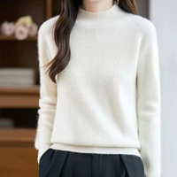 Pull en cachemire tricoté à col roulé pour femme, personnalisable OEM, couleur unie, anti-plis, 360g, jauge 7GG, manches longues, pour l'hiver