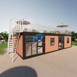 Tienda de contenedores prefabricada multifuncional Barandillas de <span class=keywords><strong>metal</strong></span> blanco Base cerrada y cubierta abierta hecha de material de panel sándwich - Product Image 5