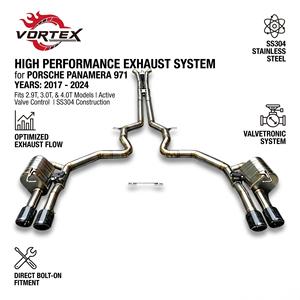 ท่อไอเสียแบบ Catback วาล์วไทเทเนียมแท้ Vortex สำหรับ Porsche Panamera 971 ปี 2017-2024 พร้อมปลายท่อคาร์บอนเงาแบบ Quad และชุด Sound Kit - Product Image 1
