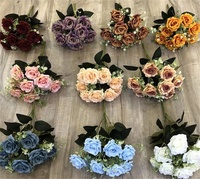 F-1424 Bouquets de Fleurs Artificielles en Soie pour Décoration de Mariage, 10 Têtes, Bouquet de Roses Roses