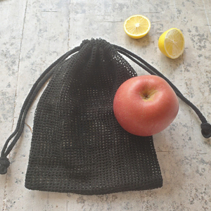 Bolsa de productos de malla de algodón negro de moda para compras y almacenamiento de comestibles - Product Image 3