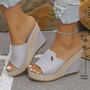 Sandales <span class=keywords><strong>compensées</strong></span> en toile noire pour femmes, <span class=keywords><strong>bout</strong></span> <span class=keywords><strong>ouvert</strong></span>, <span class=keywords><strong>espadrilles</strong></span>, plateforme, décontractées, quotidiennes, tongs d'été - Product Image 5