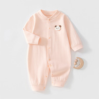 Combinaison bébé en coton doux et agréable pour la peau, à manches longues, boutonnée sur le devant, avec fermeture à pression à l'entrejambe, applique ours mignon, tenue quotidienne pour nouveau-né