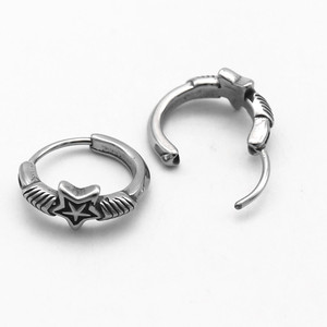 yunnique Star <b>Huggie</b> Earrings Tibetan <b>Silver</b> Titanium Steel Geometric Design For Couples Fashion Jewelry - Product Image 3