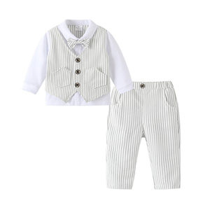 Ensemble de cérémonie rayé pour bébé garçon, style britannique, deux pièces, collection printemps, vente chaude - Product Image 2