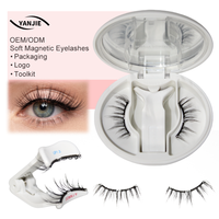 Cils magnétiques souples réutilisables personnalisés en gros, faits à la main, sans colle, maquillage magnétique pour les yeux avec applicateur, résistants à l'eau, courbure C