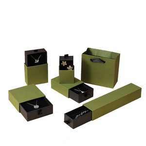 Luxury High End Rigid Cardboard Jewelry Necklace <b>Box</b> Drawstring Closure Simple Green Ring <b>Storage</b> Packaging - Product Image 6