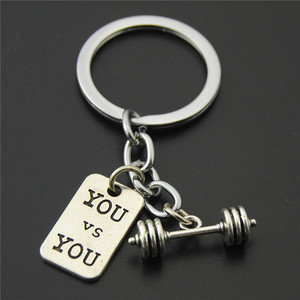 1 pièce, porte-clés en alliage de zinc, charme haltère de sport de dessin animé, poids, fitness, gym, <span class=keywords><strong>crossfit</strong></span>, cadeaux unisexes - Product Image 1