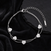 Bracelet Cœur en Acier Inoxydable 304 Couleur Or Double Chaîne Poli Fait Main avec Fermoir Mousqueton Extensible Vente en Gros Cadeau