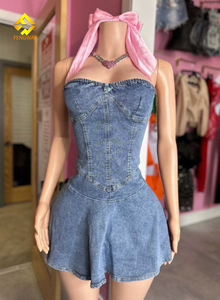 Nuovi Arrivi: Abito Corto Estivo da Donna, Sexy Mini Abito Elasticizzato Senza Maniche, Vestito in Denim a Tubo - Product Image 3
