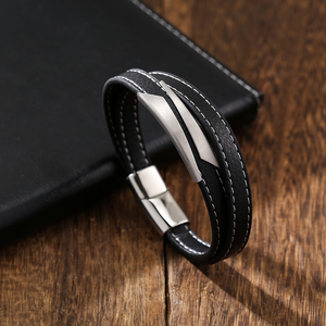 Men Jewelry <strong>Leather</strong> Engravable ID Bracelets Wide <strong>Leather</strong> <strong>Wristbands</strong> Bracelet for Men - Product Image 2