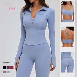 Nouvel ensemble de yoga deux pièces brossé amincissant pour femme, tenue de fitness extensible avec dos stylé pour l'entraînement, la course et le yoga - Product Image 4