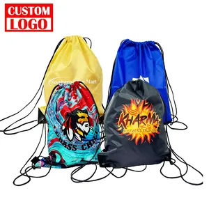 Custom Logo Promotional Sports Backpack Bag Recyclable Use 210D Polyester Drawstring Fabric Nylon Material