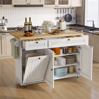 Meuble de cuisine en bois, organisateur mobile avec deux grands tiroirs de rangement, îlot de cuisine roulant avec étagère à épices, imperméable et écologique