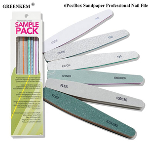 6 unids/caja, venta al por mayor, papel de lija, <span class=keywords><strong>lima</strong></span> de uñas profesional 80/100/150/180/240, doble cara, OEM, logotipo impreso personalizado, <span class=keywords><strong>lima</strong></span> de uñas - Product Image 1