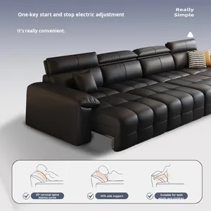 Canapé-<span class=keywords><strong>lit</strong></span> en cuir de vachette minimaliste <span class=keywords><strong>italien</strong></span> électrique, salon, rangée droite, double, trois places, double usage, rétractable - Product Image 5