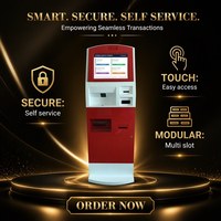 Kiosque de paiement en libre-service, terminal sur pied avec changeur de monnaie, accepteur de billets, lecteur de cartes, imprimante de reçus, scanner QR