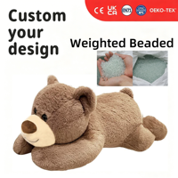Ours en peluche lesté personnalisé en polyester à poils longs, jouet anti-stress avec billes lestées de 5 lb