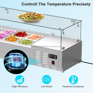 Congelador comercial para ingredientes de frutas frescas con tapa de cristal para exhibición en mostrador de ensaladas - Product Image 6