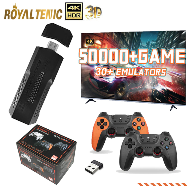 X2 PRO Retro Video Game Console with Dual Rechargeable Wireless Controller Classic Gaming Console Plug and Play Game Stick 4K