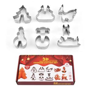 Ensemble de découpoirs à biscuits de Noël personnalisés en acier inoxydable, moules métalliques 3D pour pâtisserie, maison en pain d'épices - Product Image 1