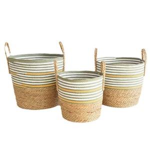 Handmade Rattan Woven <b>Basket</b> Round With Handles For Plant Storage And Organization Home Decor - Product Image 5