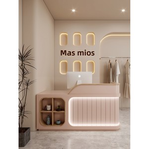 Mobili per Salone Commerciale a Forma di L in Stile Crema, in MDF, Completamente Arredati, Design Moderno e Semplice, per Negozio di Animali, Piccolo Bar, Cassa, Abbigliamento Donna - Product Image 4