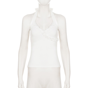 เสื้อสายเดี่ยวคอ halter แต่งลูกไม้สีขาวสุดเซ็กซี่สำหรับผู้หญิง สไตล์ Pure Desire ทรงเข้ารูป หวานซ่อนเปรี้ยว - Product Image 6