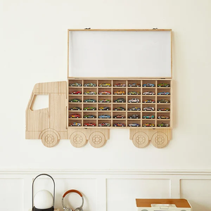 Junji 42-Xe Đồ Chơi Hiển Thị Kệ Xe Tải Đồ Chơi Gỗ Tổ Chức Hộp Với Acrylic Bìa Hot Bánh Xe Xe Gỗ Lưu Trữ Tủ - Product Image 6