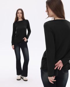 Chemises à manches longues pour femmes LeJing, automne-hiver, col rond, hauts décontractés, coupe ample, 92% polyester, 8% élasthanne, Chine, sans motif, 2026 - Product Image 2