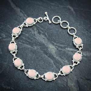 Latest 925 Solid Sterling Silver Natural Rose Quartz Gemstone Bracelet High Quality Handmade Cute <b>Link</b> Chain Jewelry Women's - Product Image 3