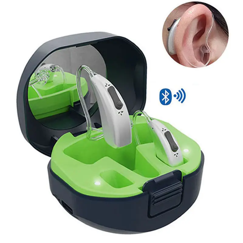 Aparelhos auditivos Fabricantes Alta qualidade Bluetooth Smart Hearing Aids Recarregável Digital App Controle BTE Amplificador de Orelha