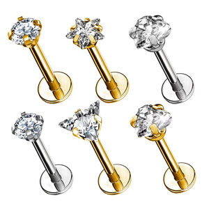 JIAXIN ASTM F136 Titanio de Grado Implante, Piercing <span class=keywords><strong>Labret</strong></span> con Rosca Interna y Topo de Estrella de Circonita Cúbica, para Labio, Tragus, Hélix, Joyería Corporal, Regalo - Product Image 1