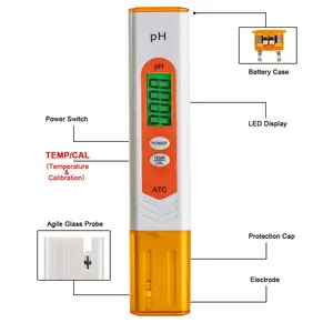 Pengukur Penguji Suhu Air Portabel, Pena LCD Tipe Pena Digital Portabel 2022, Pengukur Penguji Temperatur PH dengan Kompensasi Suhu Otomatis Atc