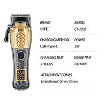 Tondeuse à cheveux professionnelle HTC CT-7202 avec coque transparente et lame mobile en céramique pour barbier