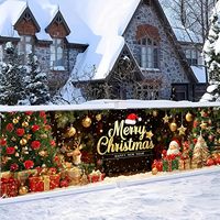 Bannière longue Joyeux Noël Rouge avec Boules de Noël et Branches de Pin pour Jardin Extérieur Décorations de Fête Personnalisables