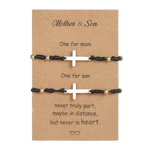 <b>Mother</b> <b>Son</b> Cross Bracelet Stainless Steel Waxed Thread Parent Child Jewelry <b>Gift</b> Set - Product Image 5