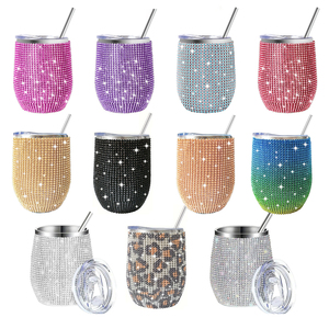 Bling with Lid Straw U Shaped Metal 12 oz Insulated Diamond Rhinestone Glitter Travel <b>Mug</b> Women <b>Mothers</b> <b>Day</b> Gifts - Product Image 4