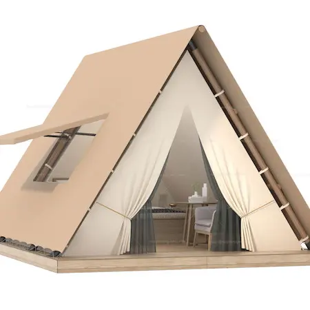 Açık üçgen çadır lüks kamp çadır OEM özelleştirilmiş kumaş katmanlar glahotel otel tatil çadırları